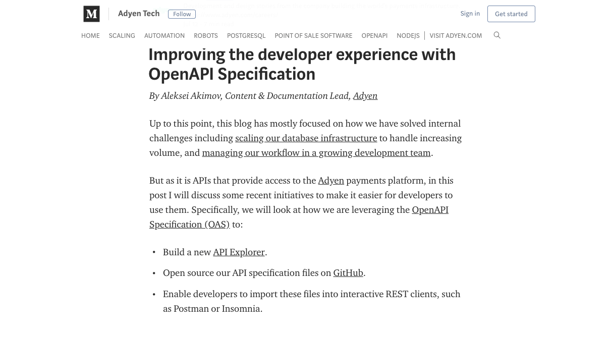 Improving the developer experience with OpenAPI specification